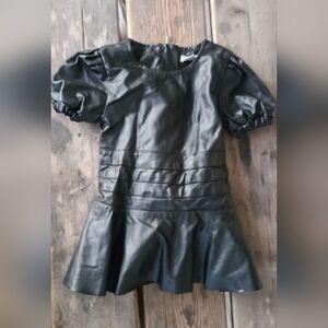 HABITUAL SZ 12M VGUC BLACK pleather s/s pleated Faux Leather dress